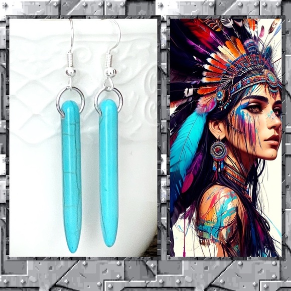 5 For $25💫Santa Fe Boho Turquoise Spike Dangles Earrings - Picture 4 of 6